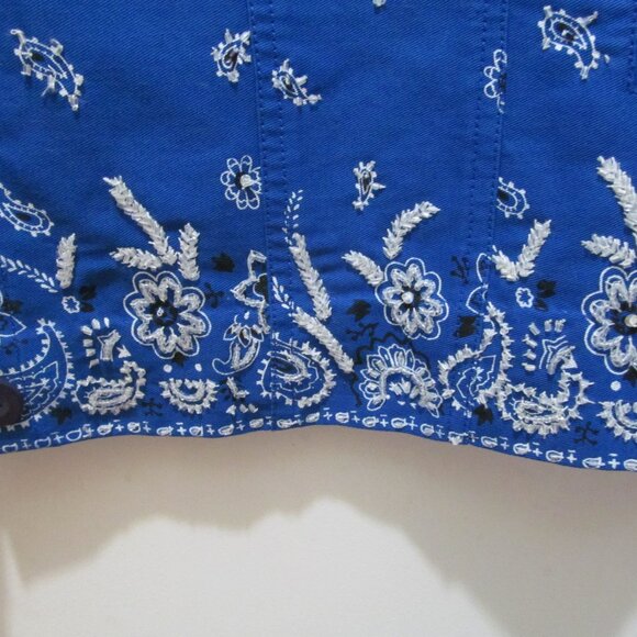 NWOT Quacker Factory Blue Bandanna Bandana Print Hand Beaded Jacket Size Large - Picture 6 of 16